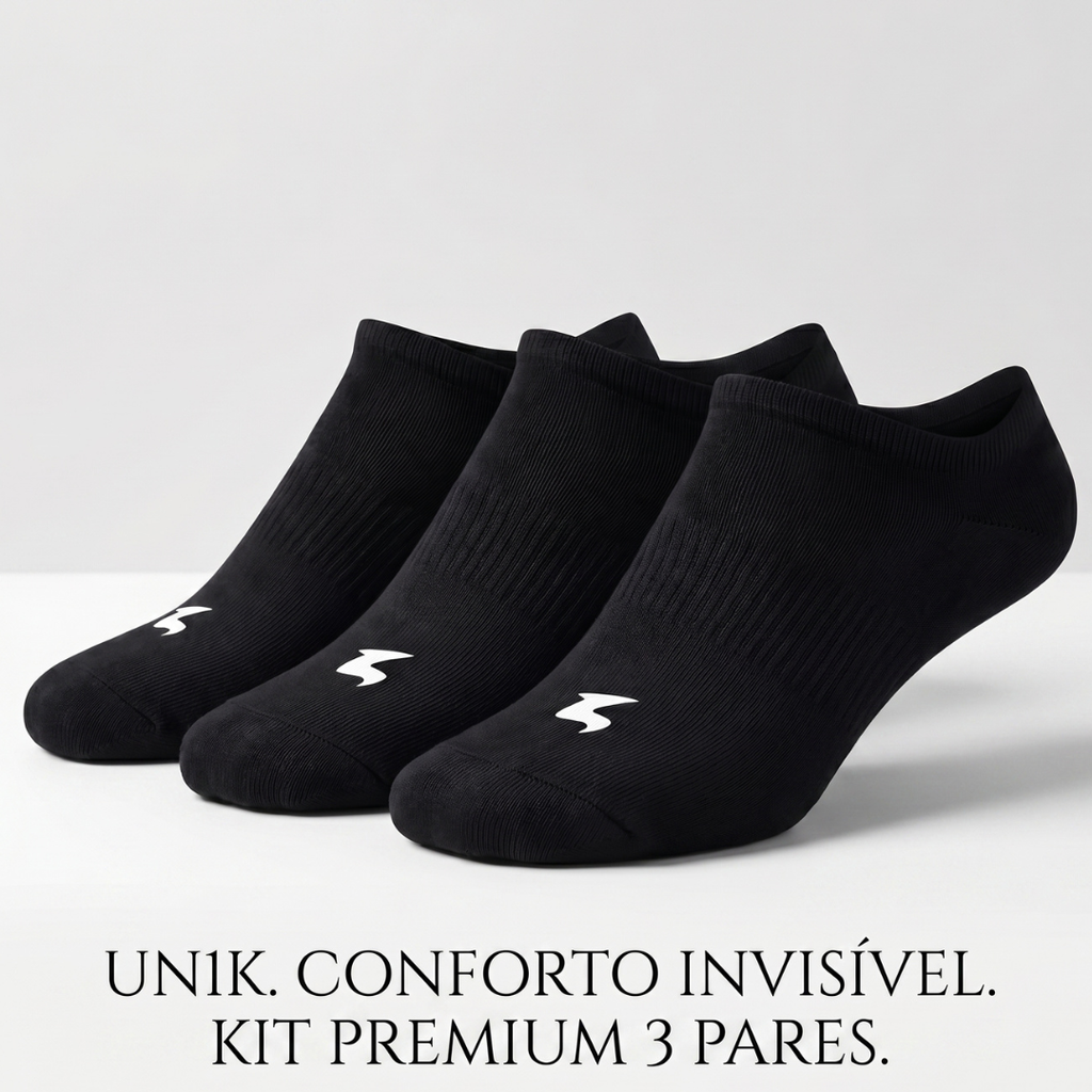 Kit 3 Pares de Meias Invisíveis UN1K Premium Preta