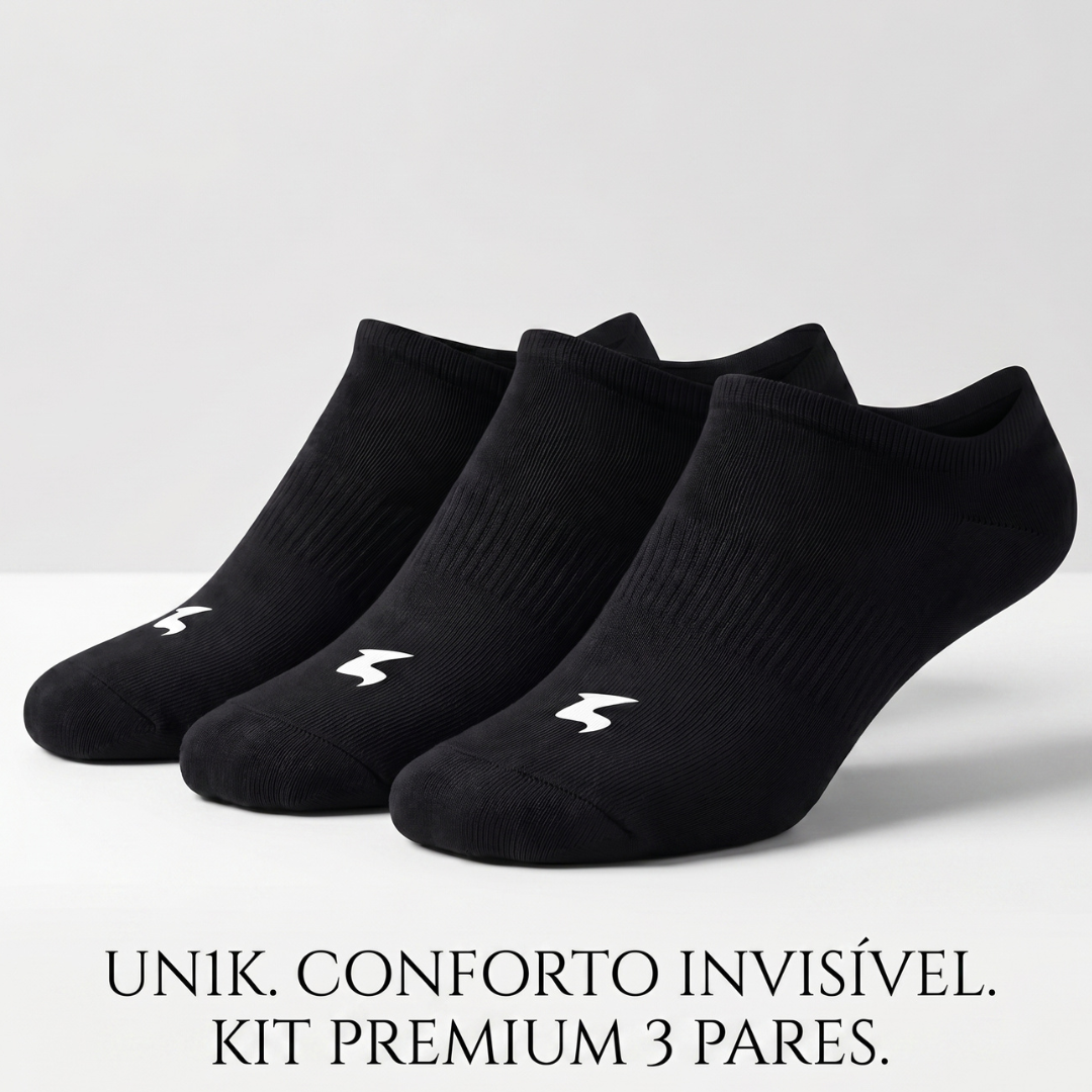 Kit 3 Pares de Meias Invisíveis UN1K Premium Preta